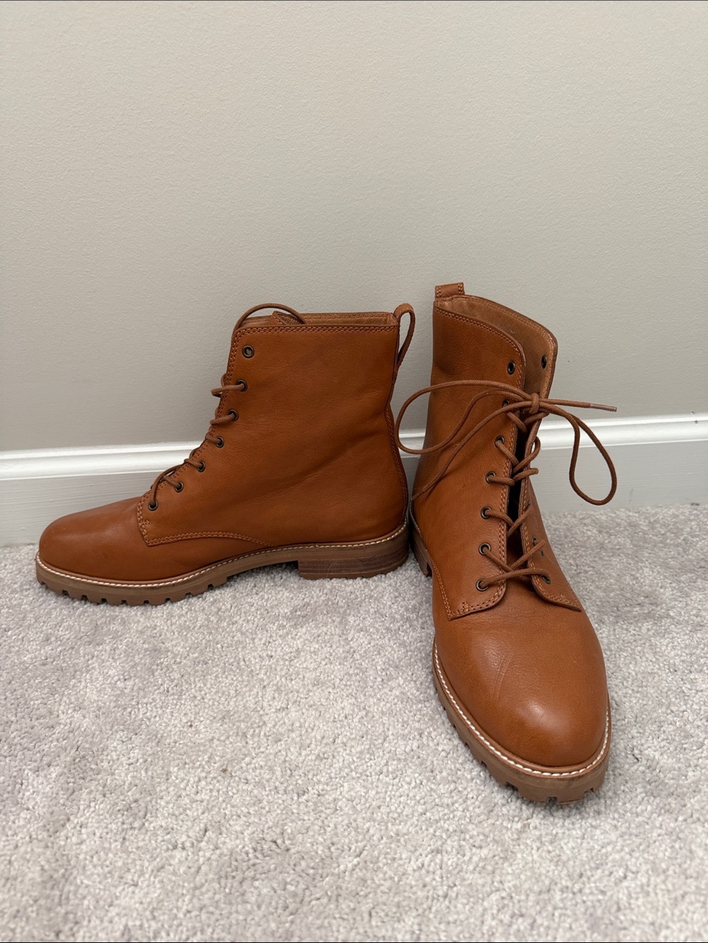 Madewell Cognac Brown Leather Lace-Up Combat Boots Size 9.5